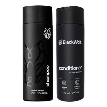 Black Wolf Everyday Men’s Shampoo & Conditioner Set, 12 Fl Oz - Charcoal Powder Cleanses Scalp and Fights Dirty & Greasy Hair - Thick & Rich Lather Daily Shampoo and Conditioner - For All Hair Types
