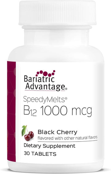 Bariatric Advantage B-12 Speedy Melts, Vitamin B12 1000 mcg Supplement, Fast Melting with 200 mcg of Folic Acid for Nutritional Support - Black Cherry, 30 Count