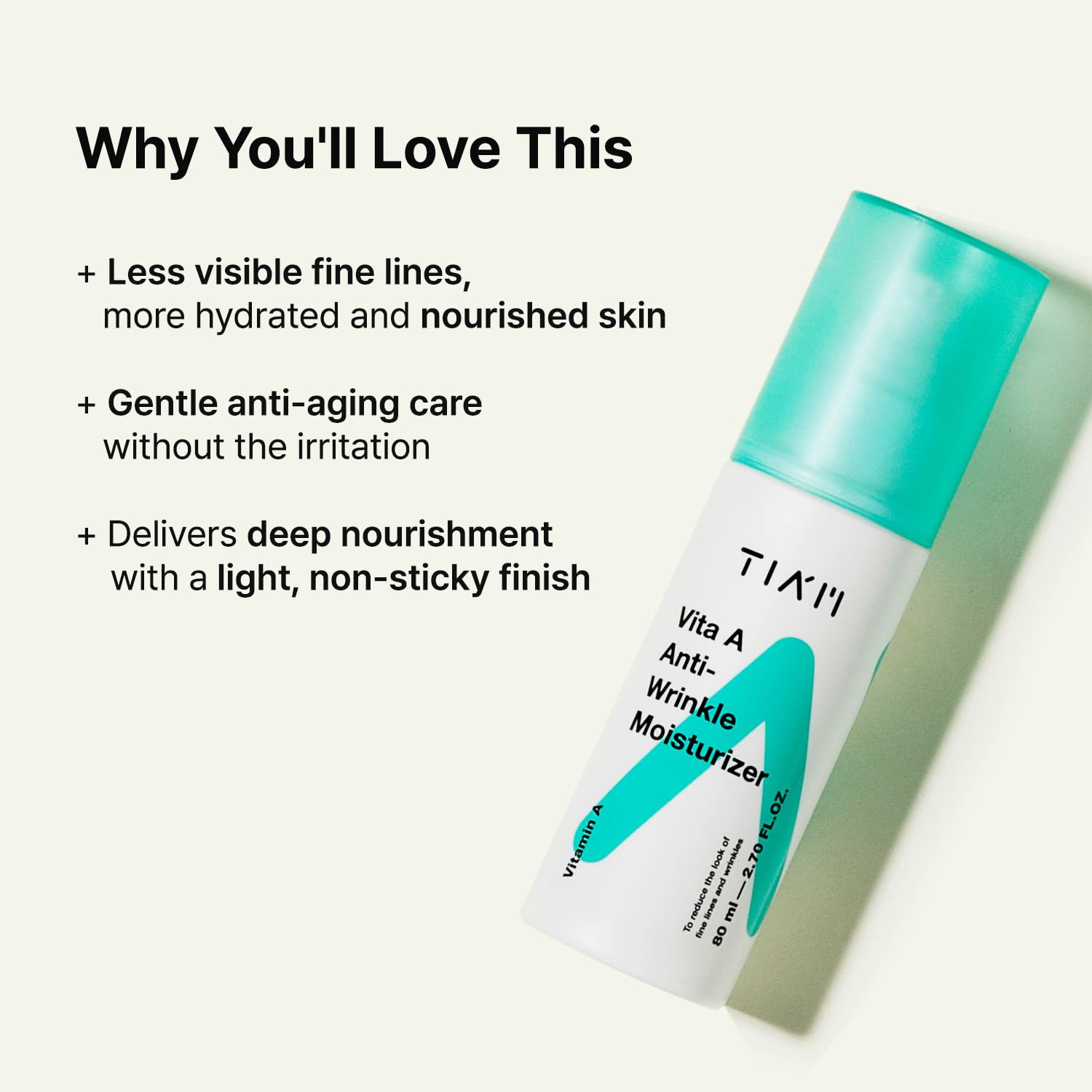 Tiam Vita A Anti-Wrinkle Moisturizer, Vitamin A Moisturizer, Collagen Moisturizer, Anti-Aging Moisturizer For Wrinkles, 2.7 Fl Oz