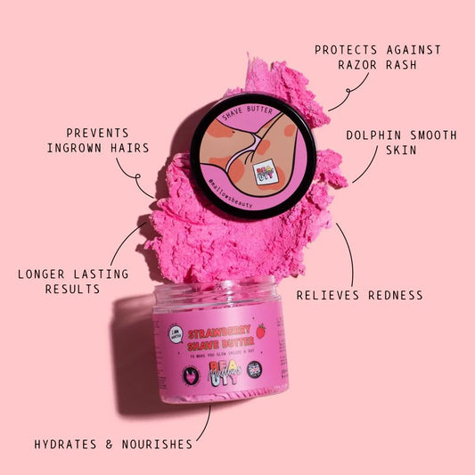 Mallows Beauty Strawberry Shave Butter, Relieves Redness, Hydrates And Nourishes, Protects Against Razor Rash, Long Lasting Results, For All Skin Types, 100G