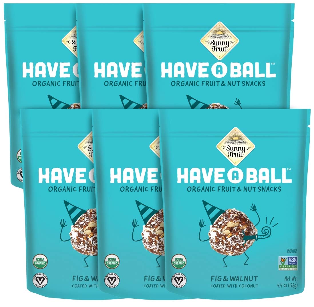 Sunny Fruit 100% Raw Fruit & Nut Snacks, Fig & Walnut, 6-Pack (9 Balls Per Bag) | Healthy, Convenient, On-The-Go Energy Balls | Organic, Vegan, Gluten-Free, Kosher, No Added Sugar