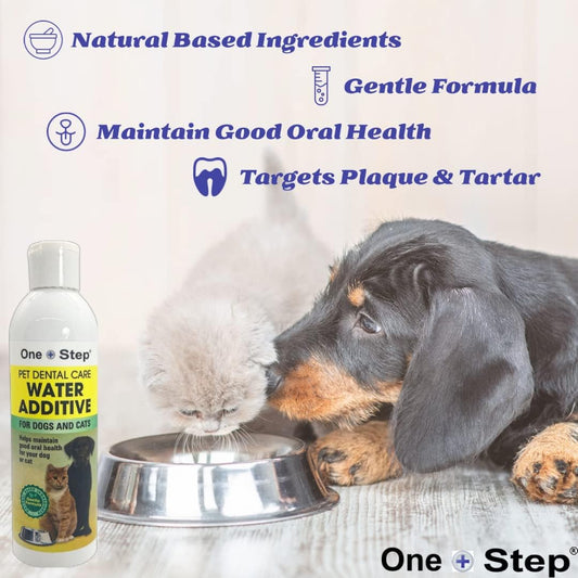 One Step Water Additive for Dogs and Cats, 237ml - 8oz Bottle, Pet Dental Oral Healthcare, All Natural Ingredients