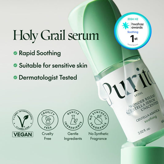 Purito Centella Unscented Serum, Korean Centella, For All Skin Types, Ampoule, Soothing, Calming, Facial Serum For Face, Vegan & Cruelty-Free, Korean Skin Care, 60Ml 2Fl.Oz