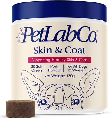 PetLab Co. Skin & Coat Chews - Support A Healthy, Comfortable Coat In Seconds A Day. Formulated With Beneficial Fatty Acids, Vitamins, Honey, & Turmeric To Optimize Skin and Coat Condition