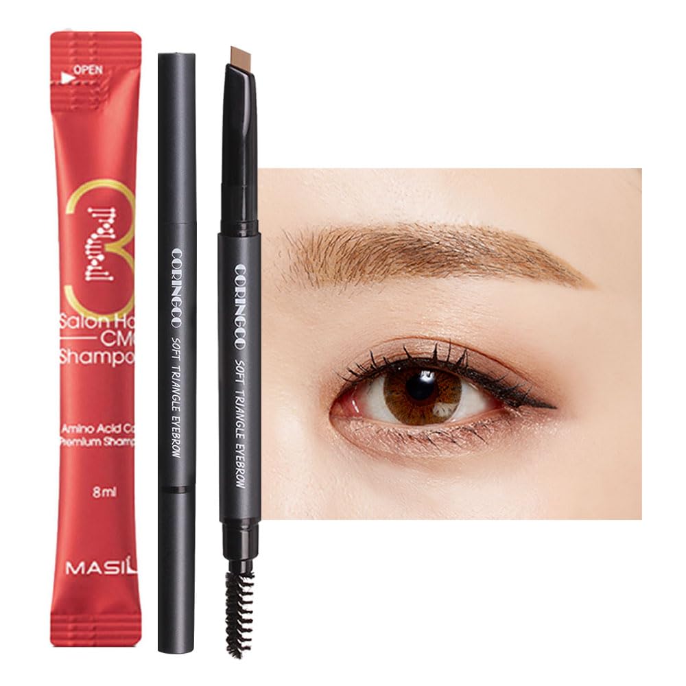 Set Coringco Eyebrow Pencil Makeup Brow Stylist Definer Fills In Sparse Areas Long Lasting Soft Triangle Eye Brow 02 Light Brown 0.005Floz K Beauty