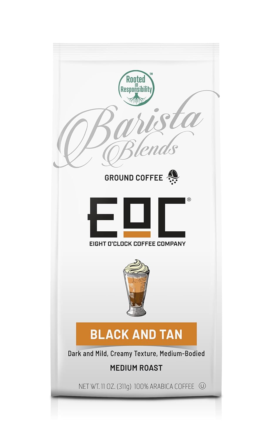 Eight O'Clock Coffee Barista Blends Ground Coffee, Black & Tan, 11 Ounce