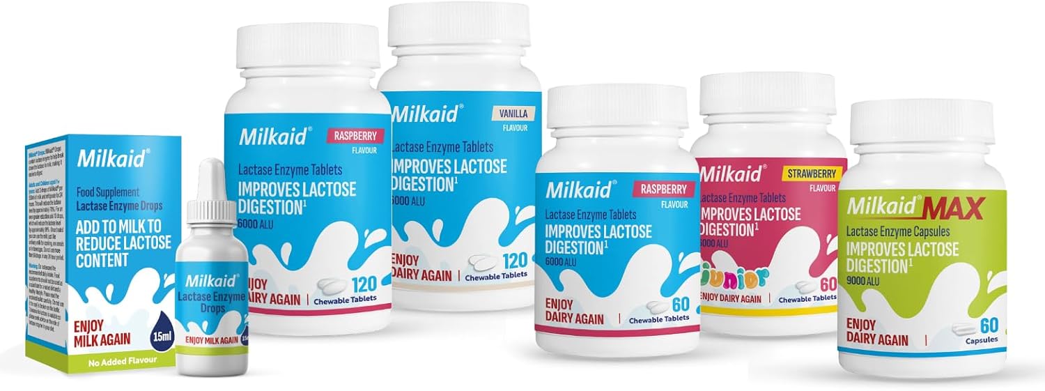 Milkaid Max Lactase Enzyme Capsule for Lactose Intolerance Relief | Prevents Wind, Bloating & Diarrhoea | Fast Acting Dairy Digestive Supplement | Gluten Free & Vegan | 60 Capsules : Amazon.co.uk: Health & Personal Care