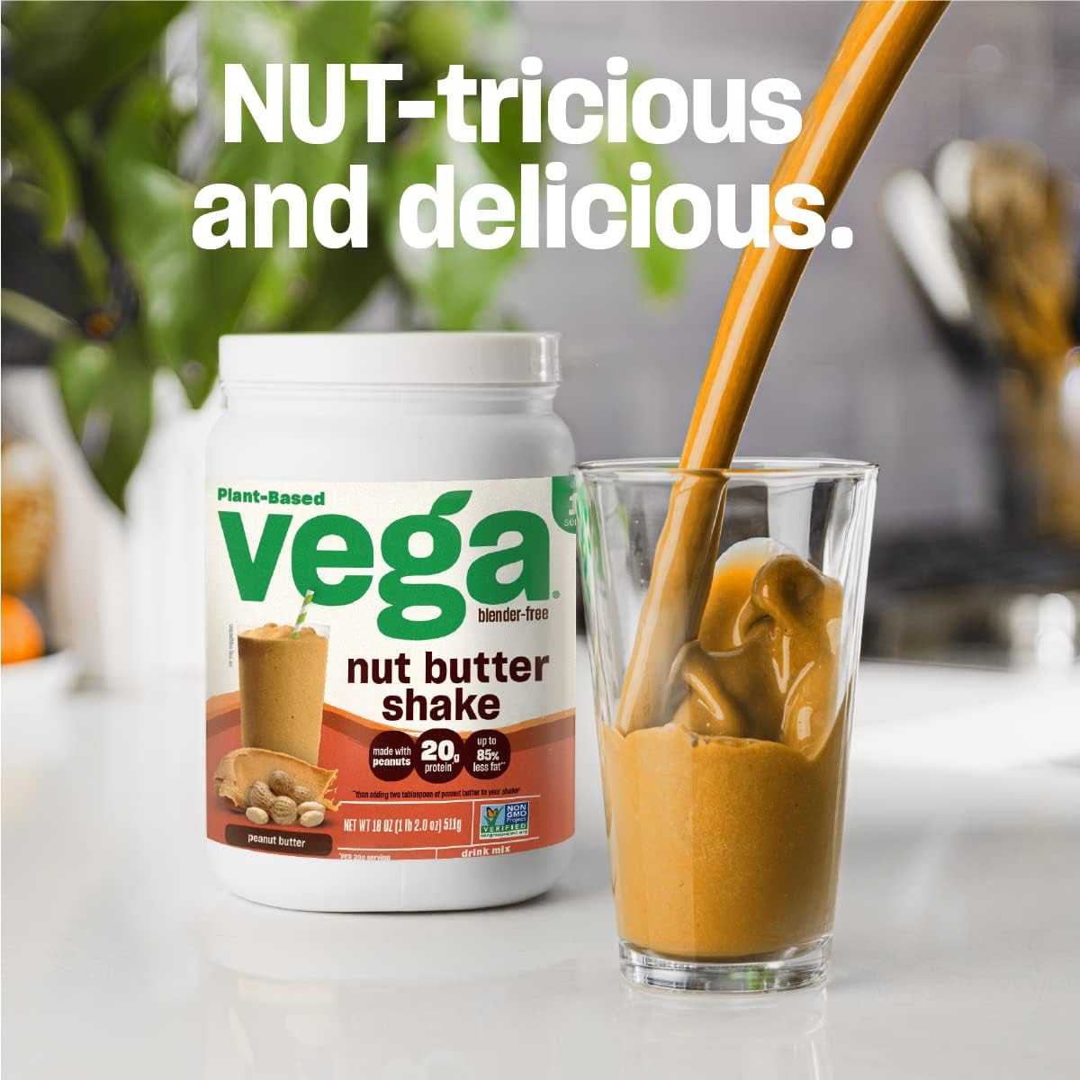 Vega Nut Butter Shake, Peanut Butter - Vegan Protein Powder, 20g Prote