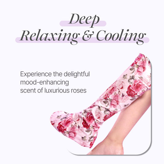 Petitfee Koelf Rose Petal Satin Leg Mask 1Pair- Intensive Cooling & Depuffing Leg Socks, Rose Scented Leg Relieving Mask With Arnica, Pumpkin, Coffee Seed Extract For Tired, Puffy Legs