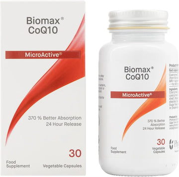Biomax Coq10 Microactive 30 Vegetable Capsules| 370% Better Absorption| Doubles Coq10 Levels Within 3 Weeks| 24 Hour Release