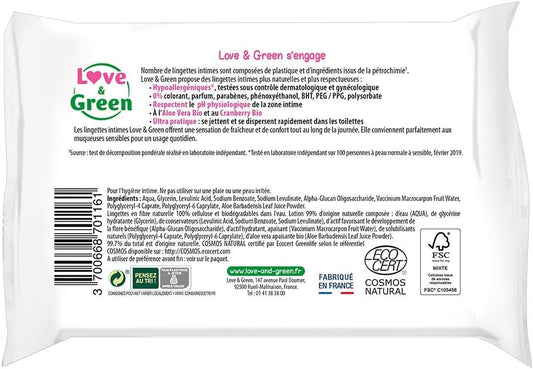 Love & Green Intimate Wipes 20 Wipes