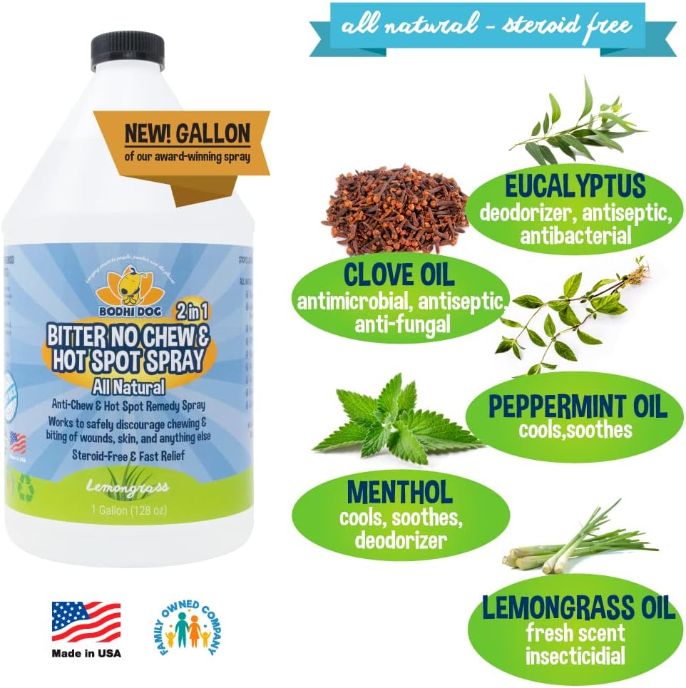 Bodhi Dog New Bitter 2 in 1 No Chew & Hot Spot Spray | Natural Anti-Chew Remedy Better Than Bitter Apple | Safe on Skin, Wounds and Most Surfaces | Made in USA (128 Fl Oz) : Bodhi Dog : Pet Supplies