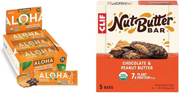 Aloha Organic Plant Protein Bars | Peanut Butter Chocolate Chip | 1.98 Oz (12 Pack) + Clif Nut Butter Bar - Chocolate Peanut Butter - Filled Bars - 1.76 Oz. (5 Pack)