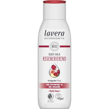 Lavera Body Milk Regenerating - Body Lotion With Cranberry & Argan Oil - Firming Care For Mature Skin - Peta Certified - Biodegradable - Vegan - Natural Cosmetics - 6,76 Fl.Oz