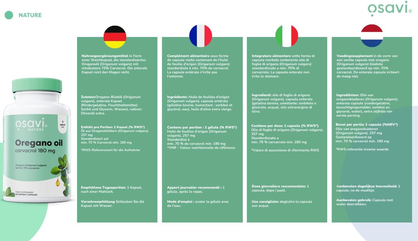 Osavi Oregano Oil – 120 Enteric Softgels | Standardized for 70% Carvacrol | Enteric Capsules to Prevent Stomach Irritation : Amazon.co.uk: Health & Personal Care