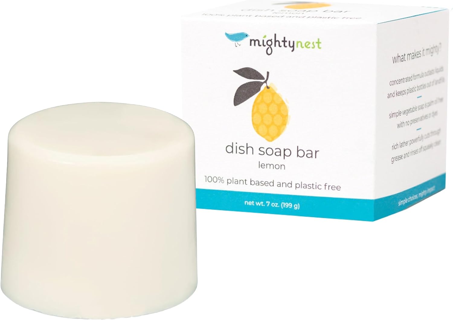 MightyNest Lemon Scented Dish Washing Bar Soap | Dish Soap Bar for the Kitchen | 100% Plastic-Free | Concentrated and Eco-Friendly | One Lemon Bar