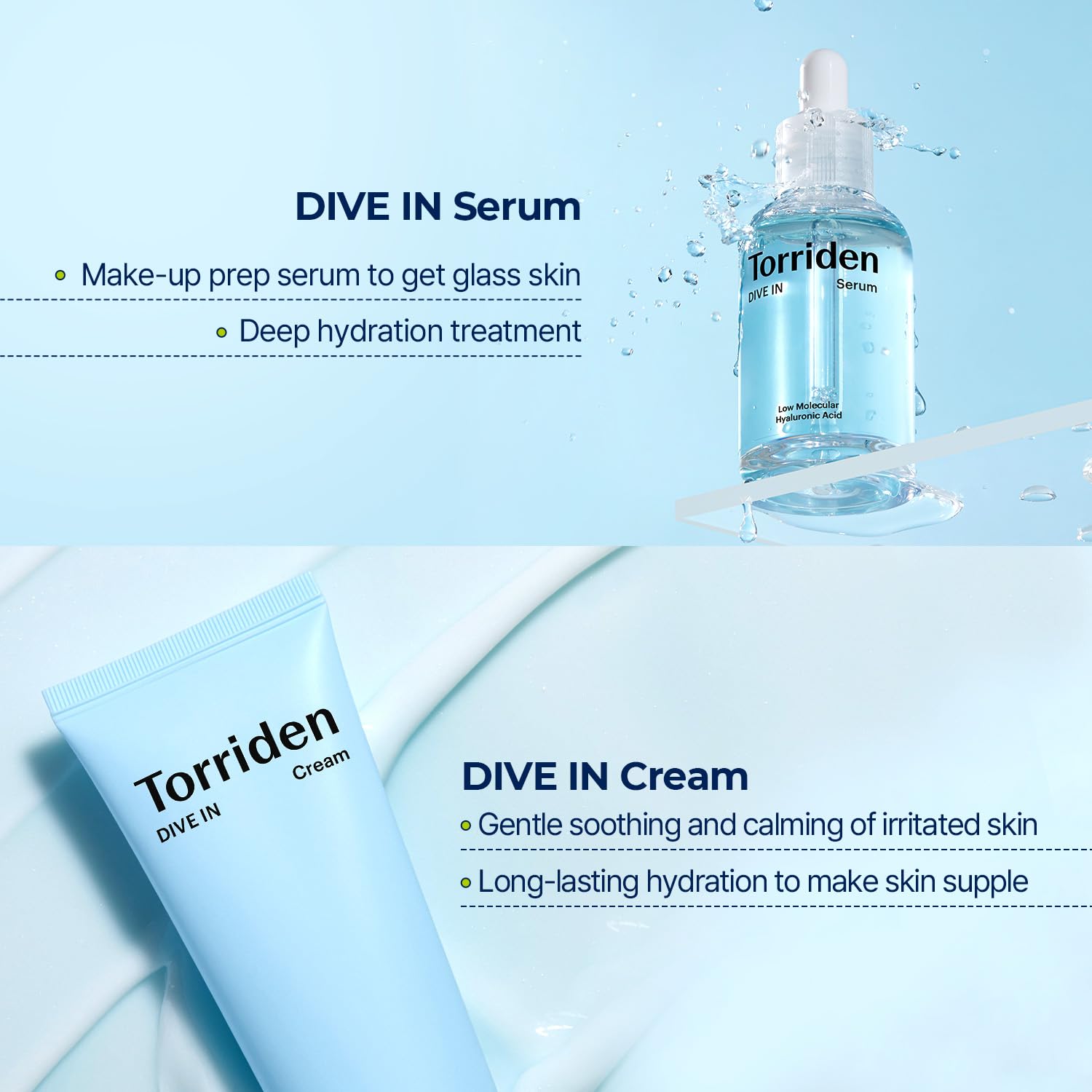 Torriden DIVE IN Serum 1.69 fl.oz. + Cream 2.71 fl.oz. | Hyaluronic Acid Care Duo Set | Deep Hydrating Skin Care to Get Glass Skin : Beauty & Personal Care