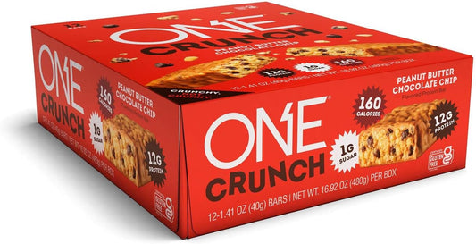 ONE Crunch Protein Bars, Peanut Butter Chocolate Chip, Gluten Free Protein Bars with 12g Protein and 1g Sugar, Pantry Staples, 2.12 oz (12 Count) : Health & Household