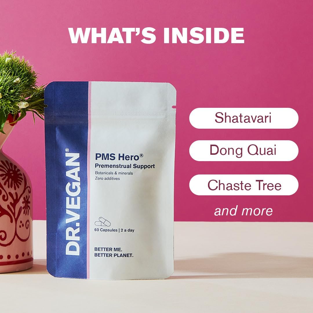PMS Hero | Women's Health | Premenstrual Support | Botanicals and Vitamins | 60 Vegan Capsules | Two-A-Day | DR.VEGAN : Amazon.co.uk: Health & Personal Care