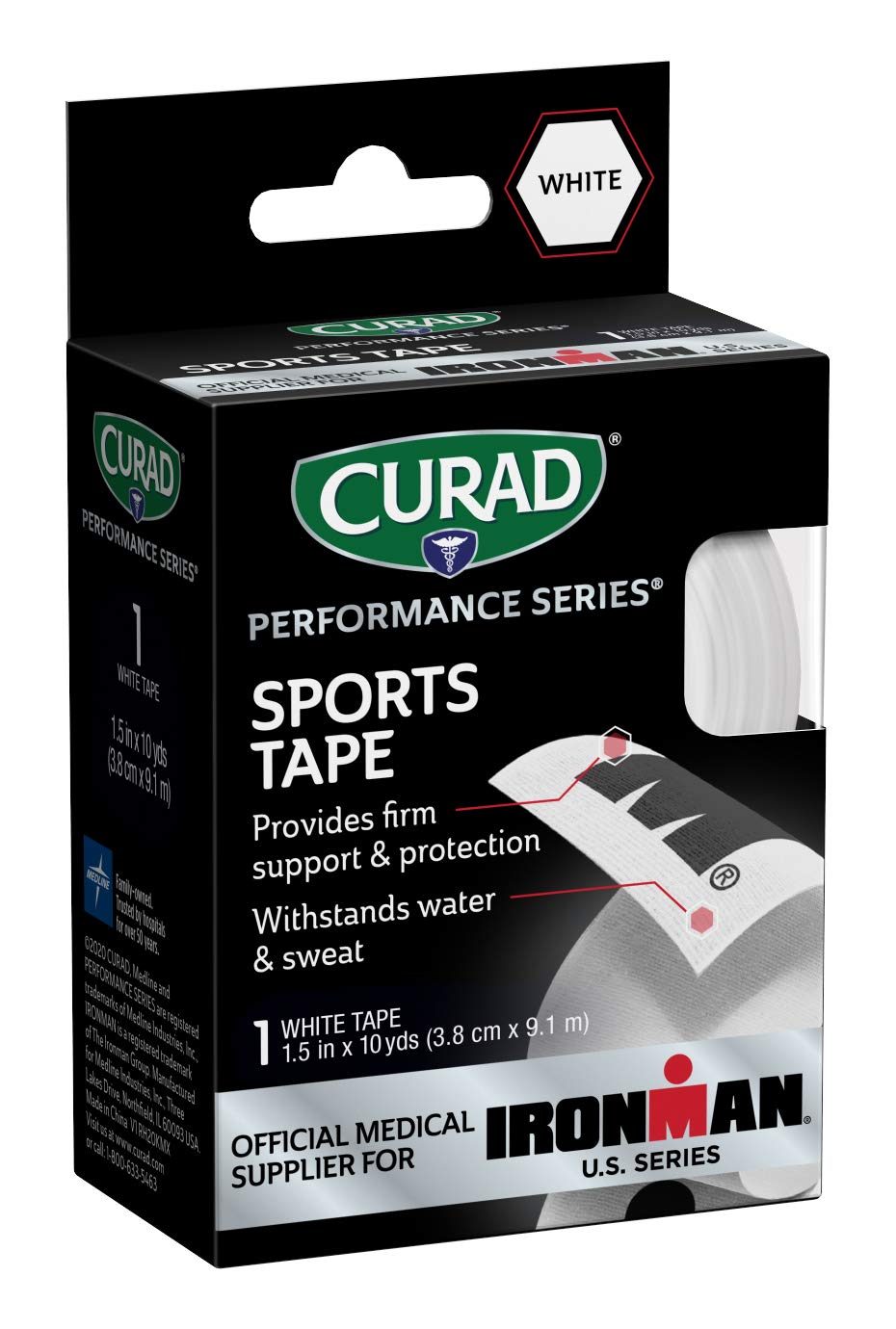 Curad Performance Series Ironman Sports Tape, White With Black, 1.5" X 10Yds