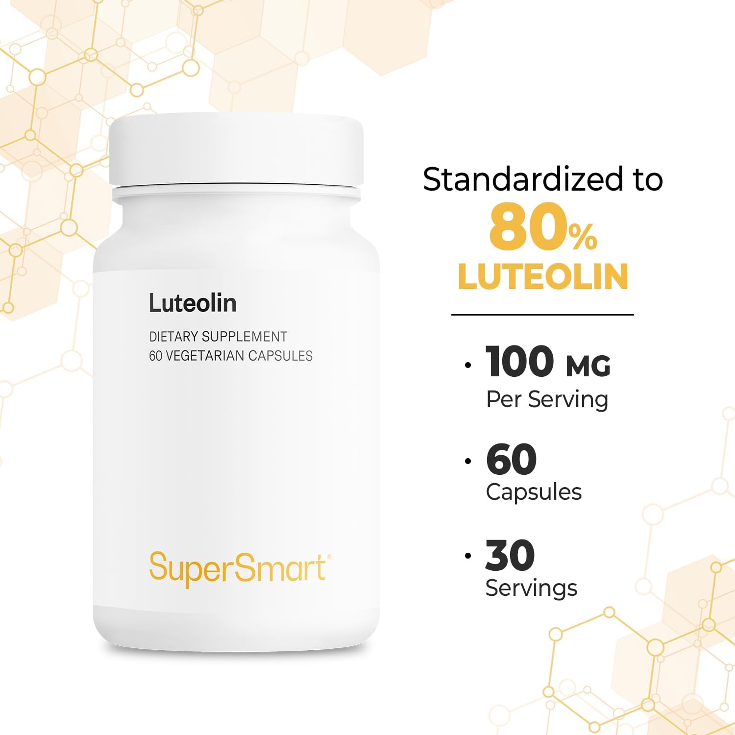 Supersmart - Luteolin 100Mg Per Day (80% Flavonoid) - Brain, Memory & Nervous System Support Supplement | Non-Gmo & Gluten Free - 60 Vegetarian Capsules : Health & Household