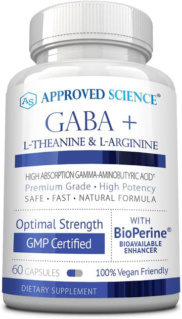 Approved Science GABA+ - Promote Calm, Improve Sleep, Boost Mood - GABA, L-Theanine, L-Arginine, Vitamin B6, BioPerine - High Absorption - 60 Capsules - Vegan