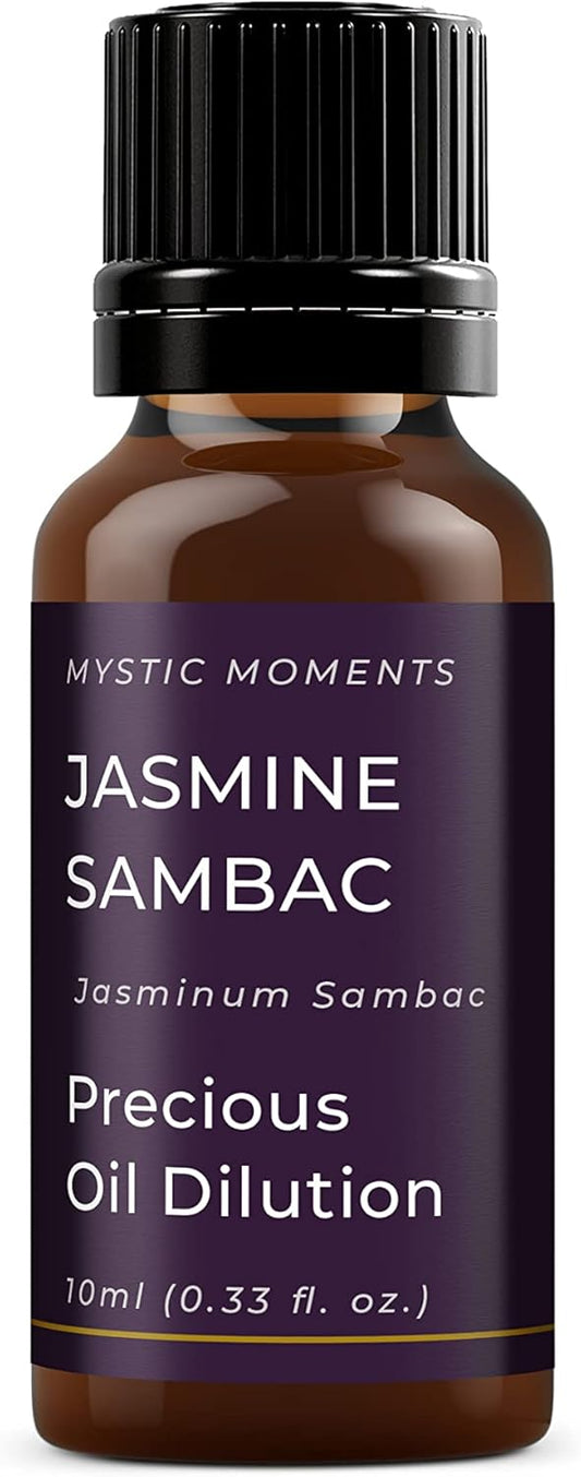 Mystic Moments | Jasmine Sambac Absolute Precious Oil Dilution 10ml 3% Jojoba Blend Perfect for Massage, Skincare, Beauty and Aromatherapy