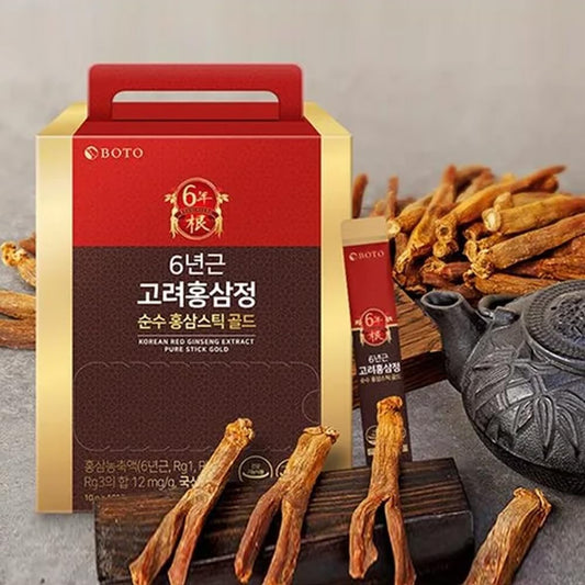 Boto 6 Years Korean Red Ginseng Gold Extract Natural Energy Supplements Nitric Oxide Brain Natural Immune Support Liquid Portable Sticks 30 Sachet For 1 Month : Health & Household