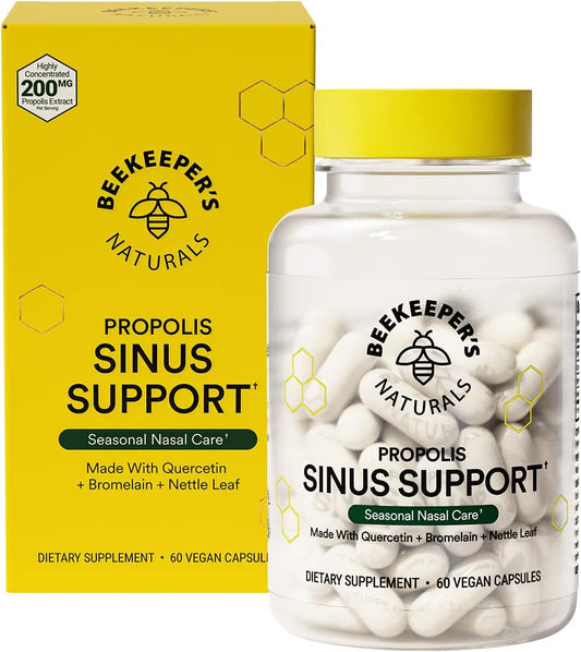 Beekeeper'S Naturals All Natural Sinus Support For Adults, Seasonal Nasal Care Relief With Propolis, Quercetin, Bromelain, Nettle Leaf, & Vegan Capsule, Blocks Or Suppresses Histamine, 60 Ct