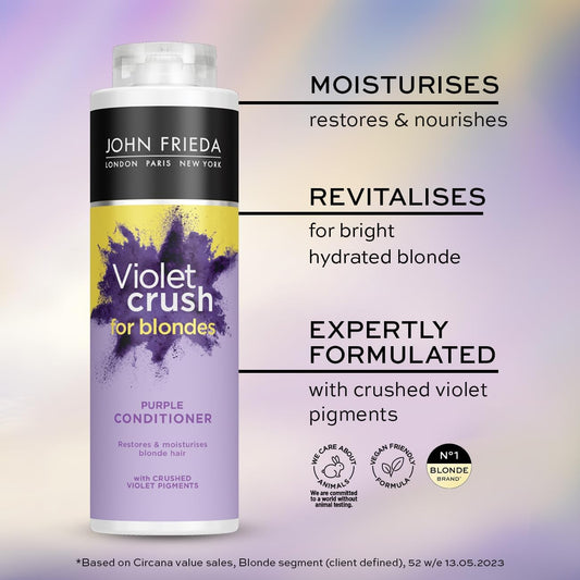 John Frieda Violet Crush For Blondes Toning Conditioner For Blonde Hair, Purple Conditioner For Blondes Value Pack 500 Ml