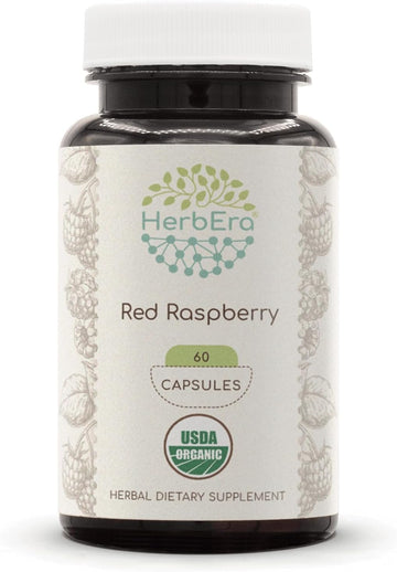 Red Raspberry Usda Organic 60 Capsules | Natural Herbal Supplement | Certified Organic Vegetarian Capsules And Organic Red Raspberry (Rubus Idaeus) Dried Leaf (60 Capsules)