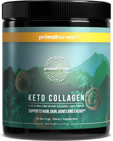 Primal Harvest Keto Collagen Peptides Powder & Mct Oil Powder, Keto Coffee Creamer Powder 30 Servings Of Grass Fed Protein Powder