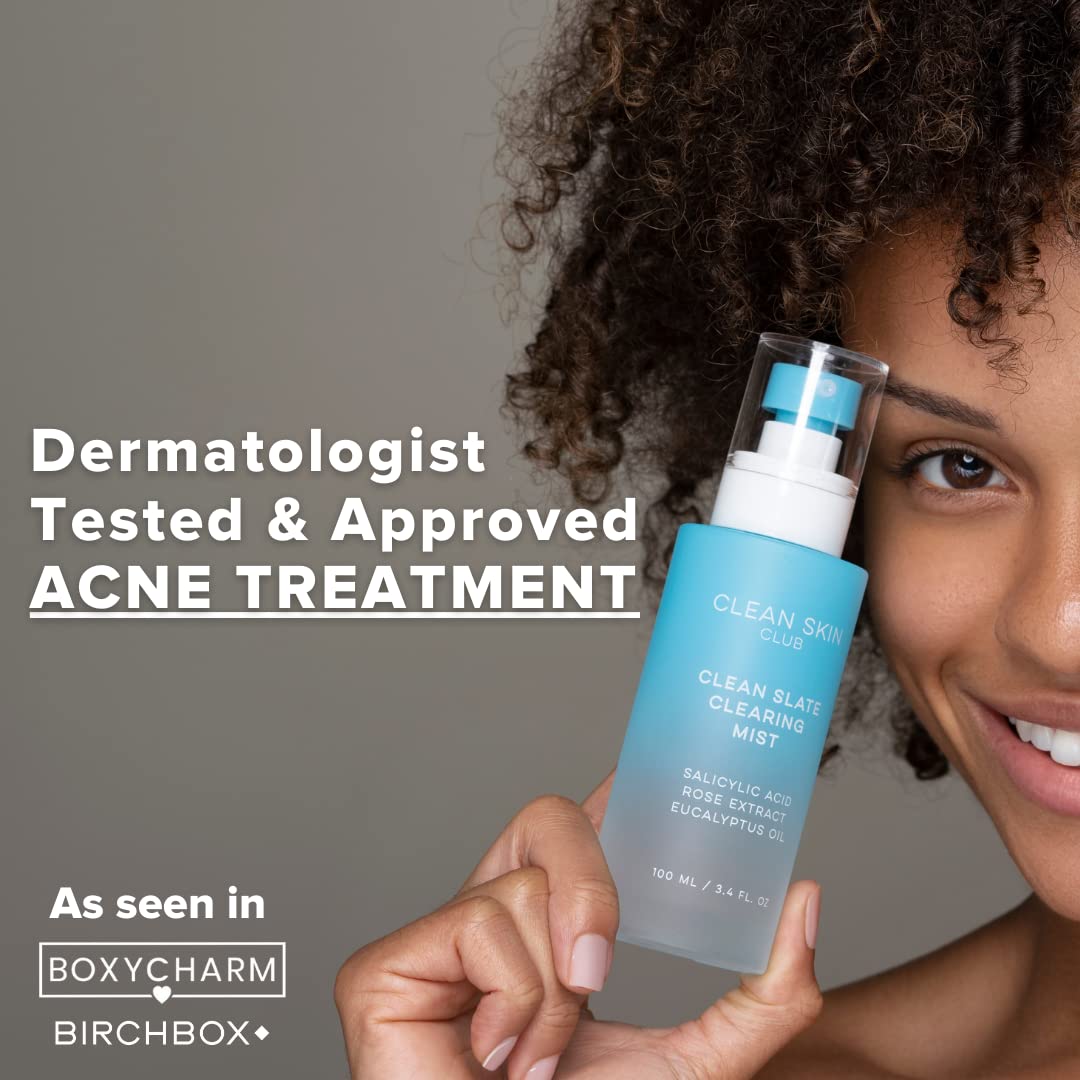 Clean Skin Club Acne Clearing Mist | Salicylic Acid + Rose Extract | Breaktout Fighting Lightweight Acne Spray | Dermatologist Tested & Approved Acne Treatment | Alcohol & Cruelty Free | Natural Ingredients : Beauty & Personal Care