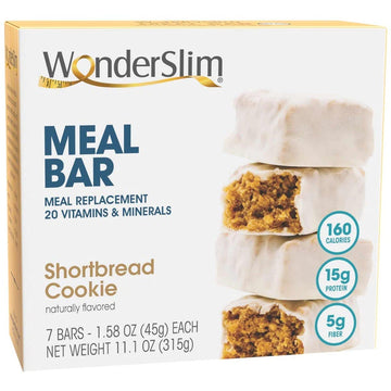 WonderSlim Meal Replacement Protein Bar, Shortbread Cookie, 15g Protein, 20 Vitamins & Minerals, Gluten Free (7ct)