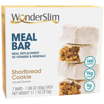 Wonderslim Meal Replacement Protein Bar, Shortbread Cookie, 15G Protein, 20 Vitamins & Minerals, Gluten Free (7Ct)