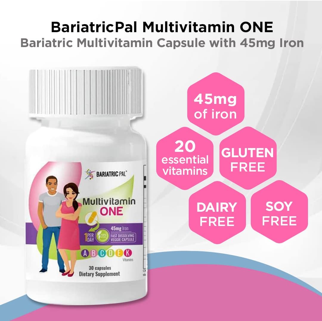 BariatricPal 30-Day Bariatric Vitamin Bundle Multivitamin ONE 1 per Day! Capsule with 45mg Iron Easy Swallow Calcium Citrate (600mg) and D3 Coated Tablets : Health & Household