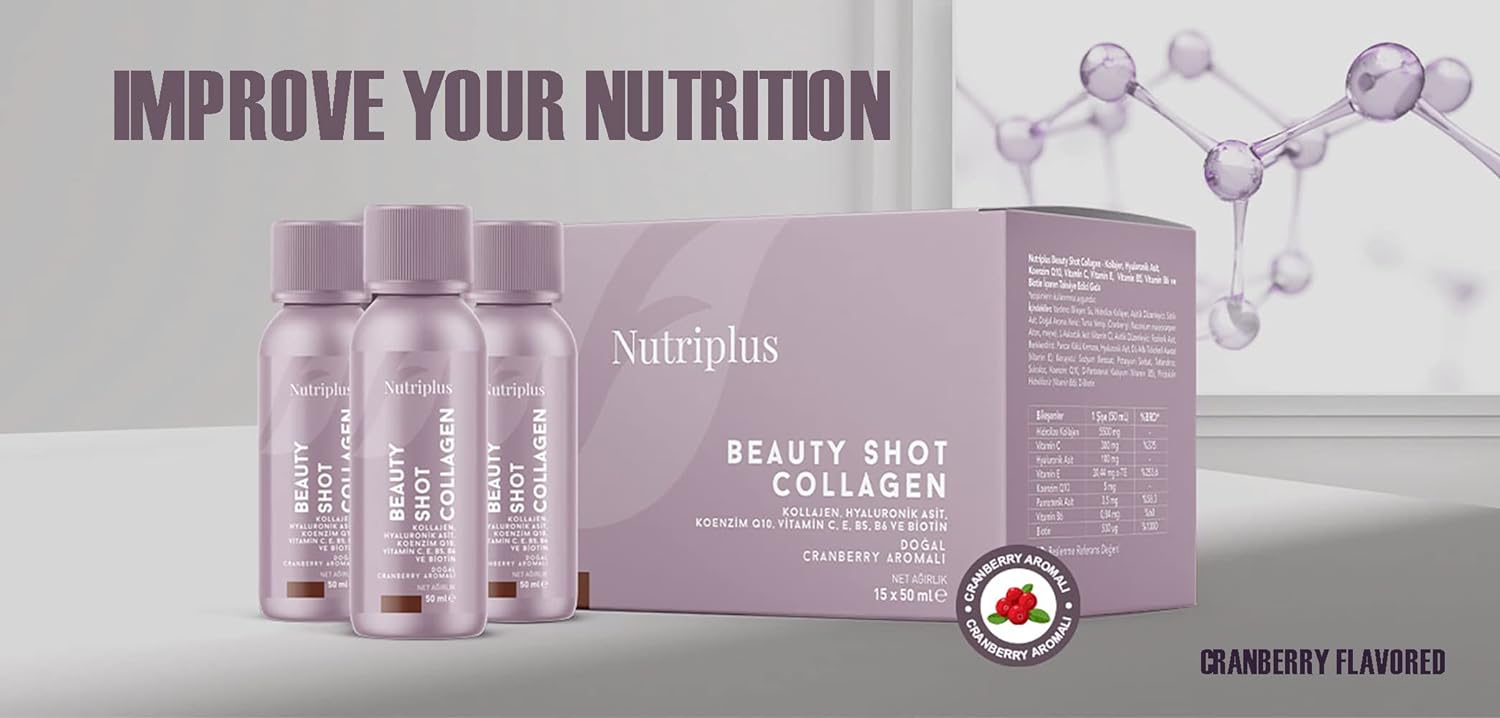 FARMASI Nutriplus Beauty Shot Collagen, Collagen Meets Your Daily Protein Needs, Prevents Skin Wrinkles, Hair Loss and Improves Your Sleep Pattern, 1.69 fl. oz x 15 shot : Health & Household