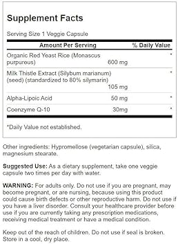 Swanson Traditional Red Yeast Rice & CoQ10 with Milk Thistle and Alpha Lipoic Acid 60 Veg Capsules