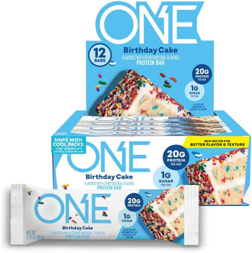 One Protein Bars, New Recipe Birthday Cake, Gluten Free Protein Bars With 20G Protein And 1G Sugar, Pantry Staples, 2.12 Oz (12 Count)