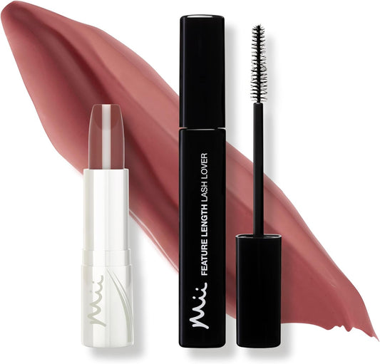 Mii Cosmetics Dramatic Eye Mascara And Eyeshadow Duo Gift Set | Professional Eye Makeup Set With Eyeshadow Stick And Lengthening Mascara | Makeup Gift Set For Women, Perfect Makeup Bundle | Dusty Rose