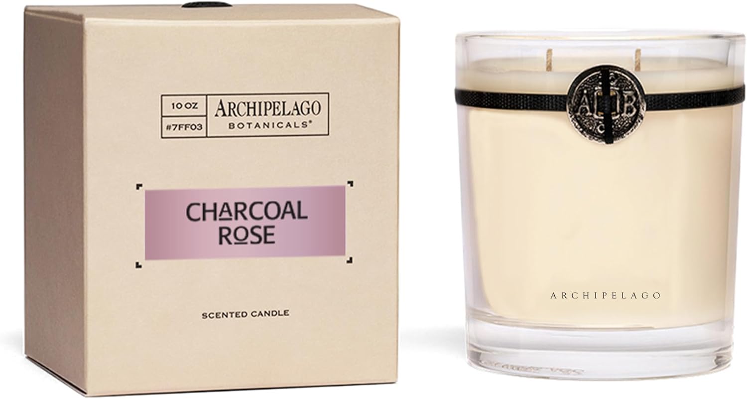 Archipelago Botanicals Charcoal Rose Boxed Candle, Fresh Rose and Charcoal, Clean Soy Wax Blend Burns 60 Hours (10 oz)