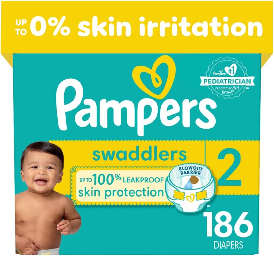 Pampers Swaddlers Diapers - Size 2, One Month Supply (186 Count), Ultra Soft Disposable Baby Diapers