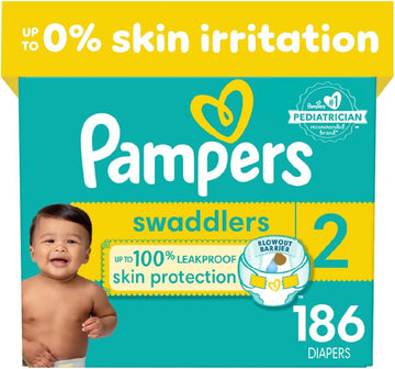 Pampers Swaddlers Diapers - Size 2, One Month Supply (186 Count), Ultra Soft Disposable Baby Diapers