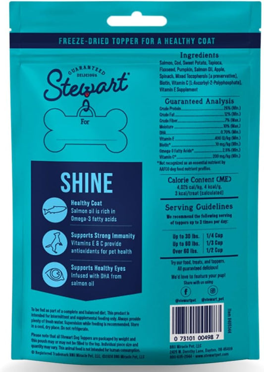 Stewart Freeze Dried Dog Food Topper, Shine, Salmon And Sweet Potato Recipe, 4 Ounce Pouch, Omega-3 For A Healthy Coat