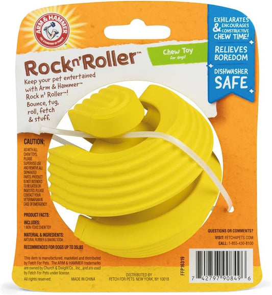 Arm & Hammer Rock N' Roller Whirl Rubber Ball Chew Toy for Dogs | Bouncing, Rolling, Chewable, Fetchable Dog Toy Made with Natural Rubber and Baking Soda to Help Redirect Destructive Chewing