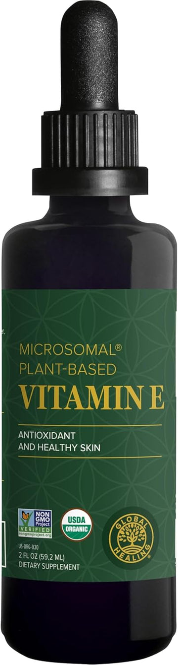 Global Healing Organic Vitamin E Liquid Drops 40 Mg - Natural D-Alpha Tocopherol 15% A-Tocopherol - Vegan Liquid Vitamin E Oil Oral Supplement For Skin - Low Dose Liposomal Vitamin (2 Oz)