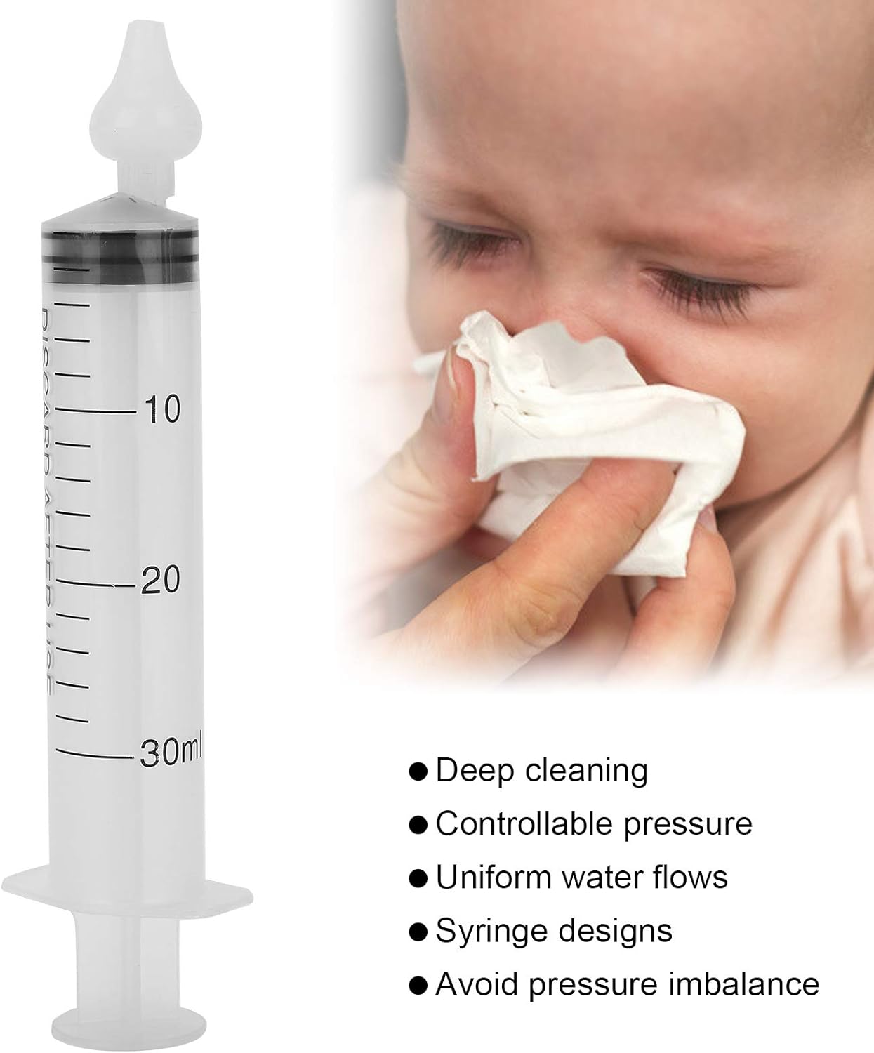 Baby Nasal Aspirator, 4pcs 30ml Portable Syringe Baby Nasal Irrigator Professional Infant Nose Cleaner Rinsing Device with Reusable Silicone Nasal Suction Tip and Transparent Box for Kids Children : Baby