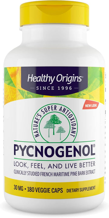 Healthy Origins Pycnogenol 30 mg - Premium Pine Bark Extract - French Maritime Pine Bark Extract for Heart Health, Skin Care & More - Gluten-Free & Non-GMO Supplement - 180 Veggie Caps