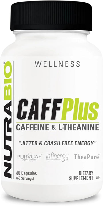 NutraBio CaffPlus, Dual Source Caffeine with Theanine for Healthy Energy Boost - 60 Vegetable Capsules