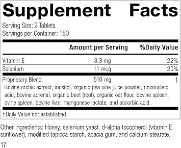Standard Process Cataplex E - Whole Food Rna Supplement And Antioxidant With D-Alpha Tocopherol Vitamin E, Beet Root, Ascorbic Acid, Inositol, Selenium, And Honey - 360 Tablets
